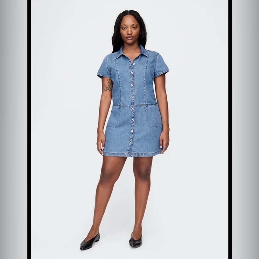 Gap Ultrasoft Button Down mini shift Denim Pocket Dress Size Medium - Picture 2 of 6